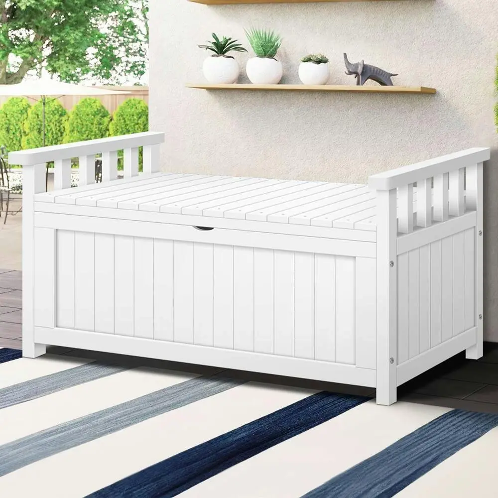 Alfordson Outdoor Storage Box Wooden Bench Chest White L - Outdoor Storage Boxes - Up to 60% off