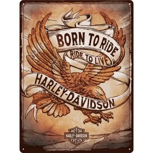 Nostalgic Art Harley Born To Ride Eagle 30x40cm Large Metal Sign Home Wall Decor - Home & Garden