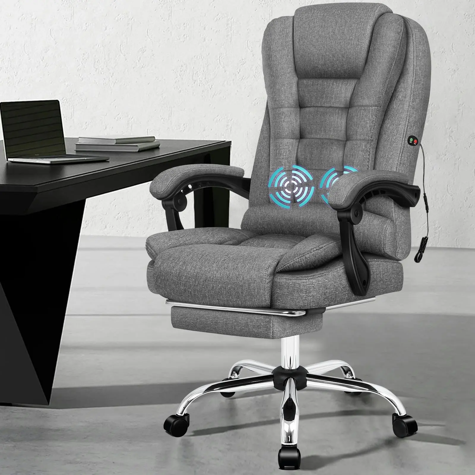 Alfordson Massage Office Chair Executive Fabric Grey (with footrest) - Furniture