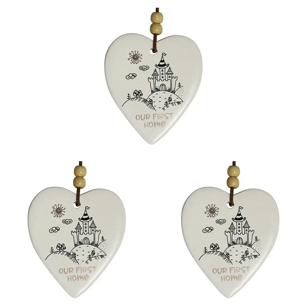 3x Ceramic Hanging 9cm Heart First Home w/Hanger Ornament Home/Office Room Decor - Home & Garden