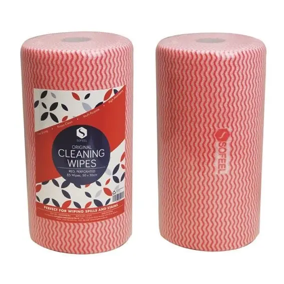 Sofeel Microfibre Cleaning Wipes Perforated Every 50cm Red 85 Sheet Roll x6 - Commercial