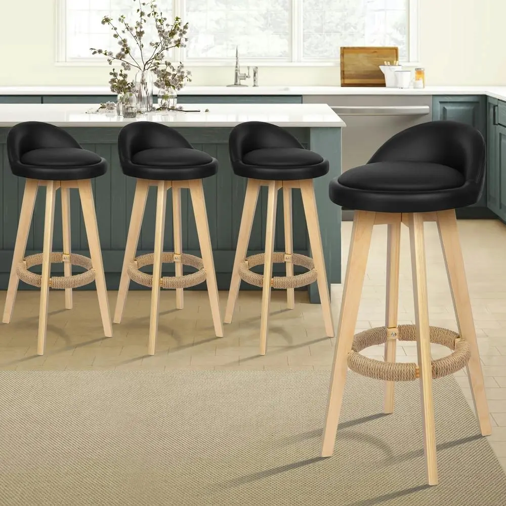 Alfordson Bar Stools Wooden Black X4 - Furniture