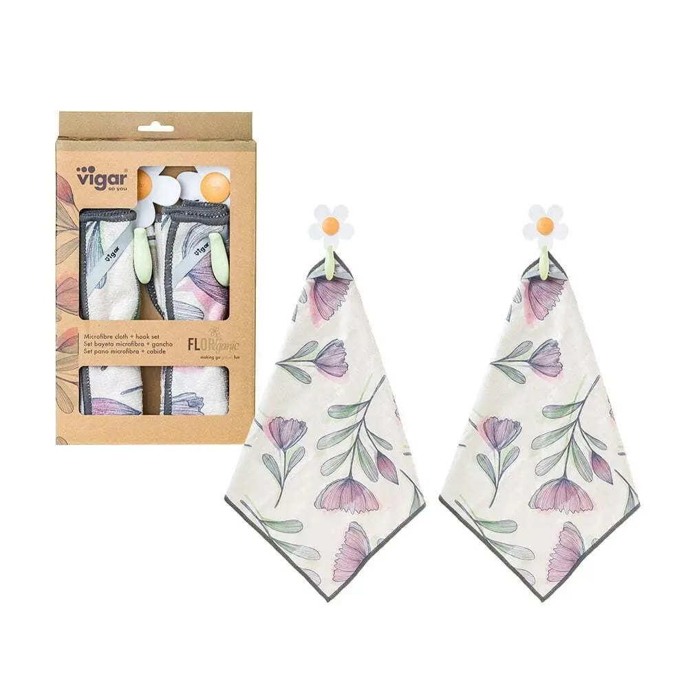 2pc Vigar Florganic Hook w/Suction & Microfibre Cloth Cleaning Absorbent Fabric - Home & Garden