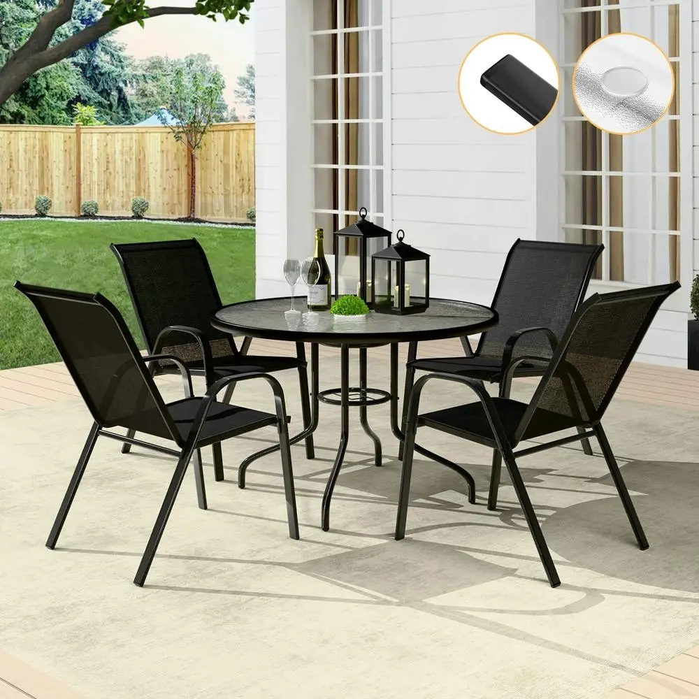 Alfordson 5PCS Outdoor Dining Set Round Table and Chairs Black - Furniture