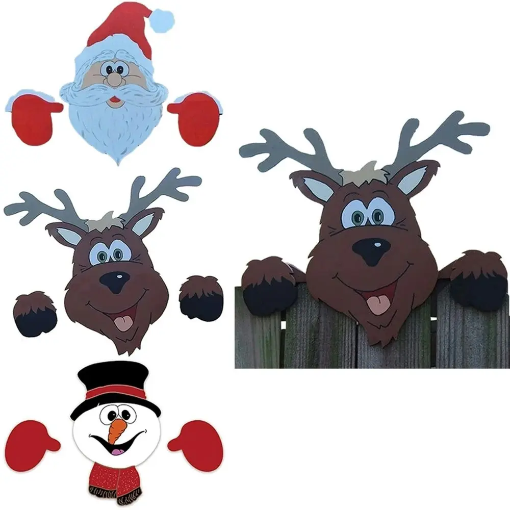 3Pcs Santa Claus Christmas Fence Peeker Decoration Garden Decor - Home & Garden