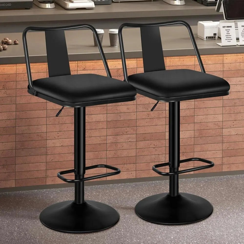Alfordson 2x Bar Stools Gas Lift Leather Bar Chairs Kitchen Swivel Gloria BLACK - Furniture