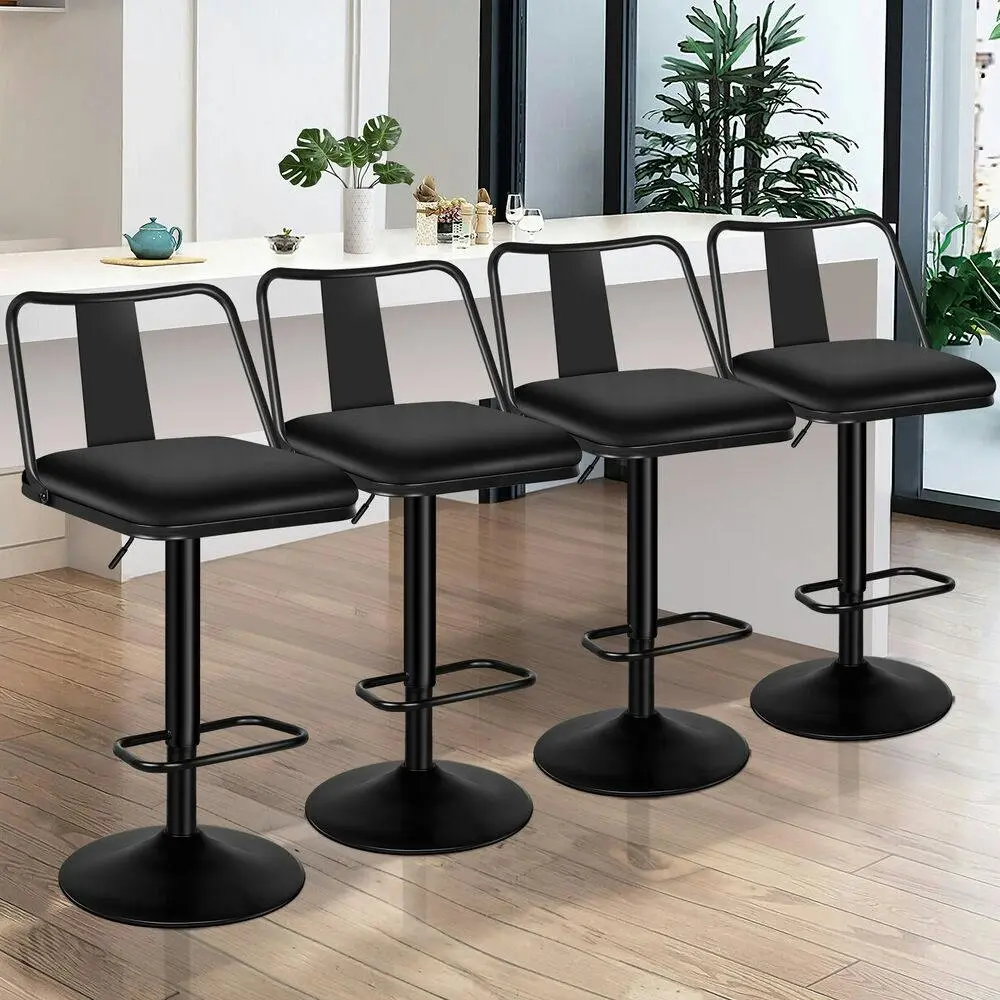 Alfordson 4x Bar Stools Gas Lift Leather Bar Chairs Kitchen Swivel Gloria BLACK - Furniture