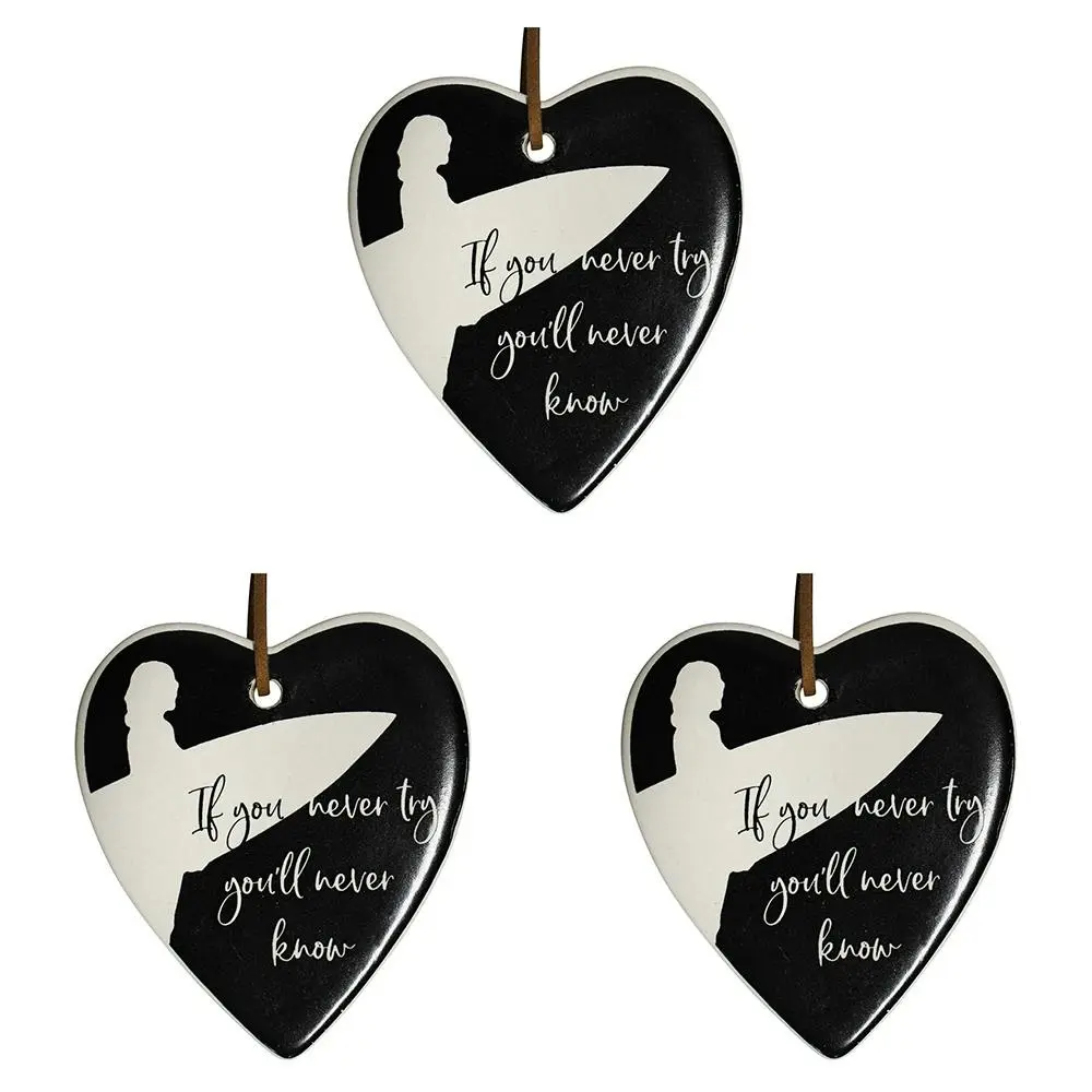 3x Ceramic Hanging 8x9cm Heart Try Surfing w/Hanger Ornament Home Room Decor - Home & Garden