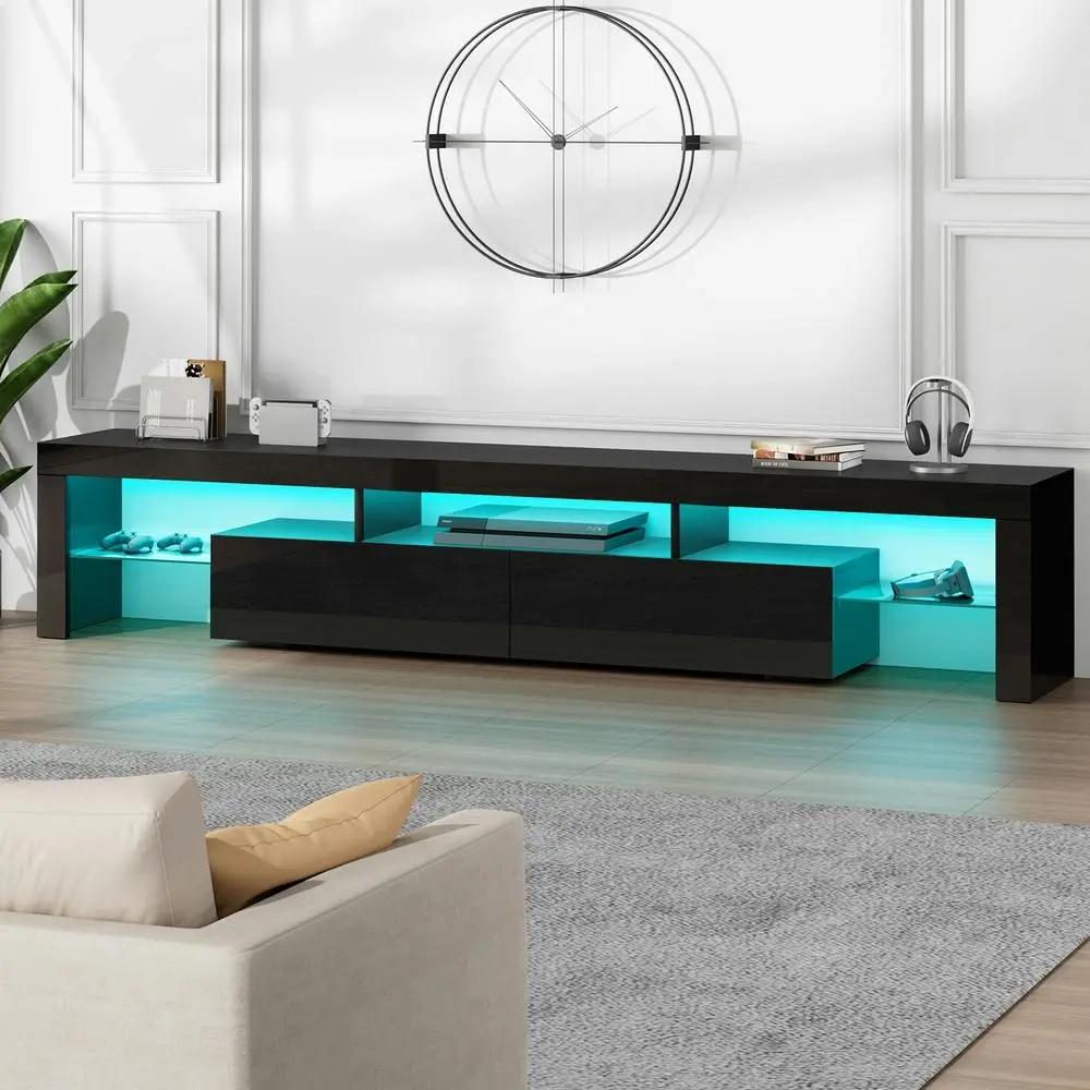 Alfordson Entertainment Unit 200cm LED Black - Furniture