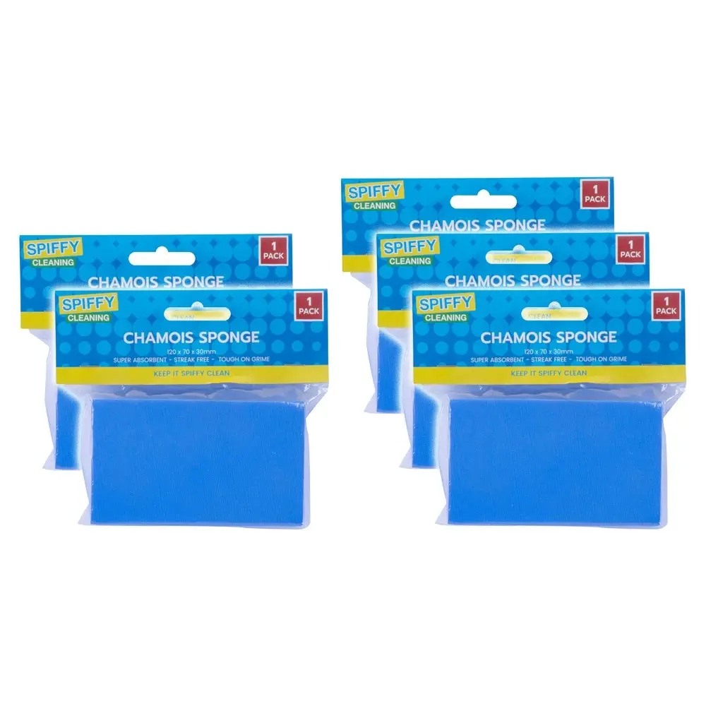 5x Spiffy Cleaning 12x7cm Super Absorbent Chamois Sponge Home/Kitchen Blue - Home & Garden