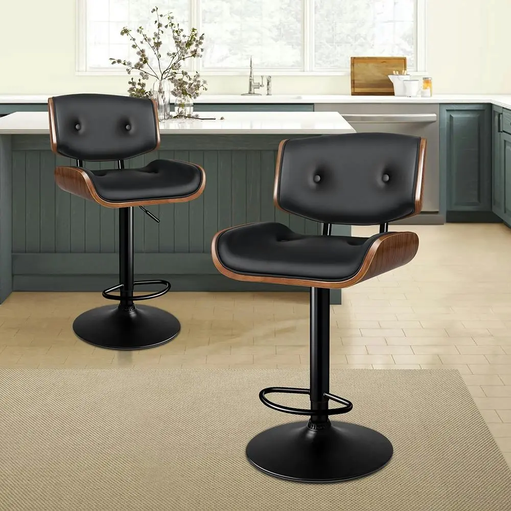 Alfordson 2x Bar Stool Kitchen Swivel Chair Wooden Leather Gas Lift Kayla - Furniture