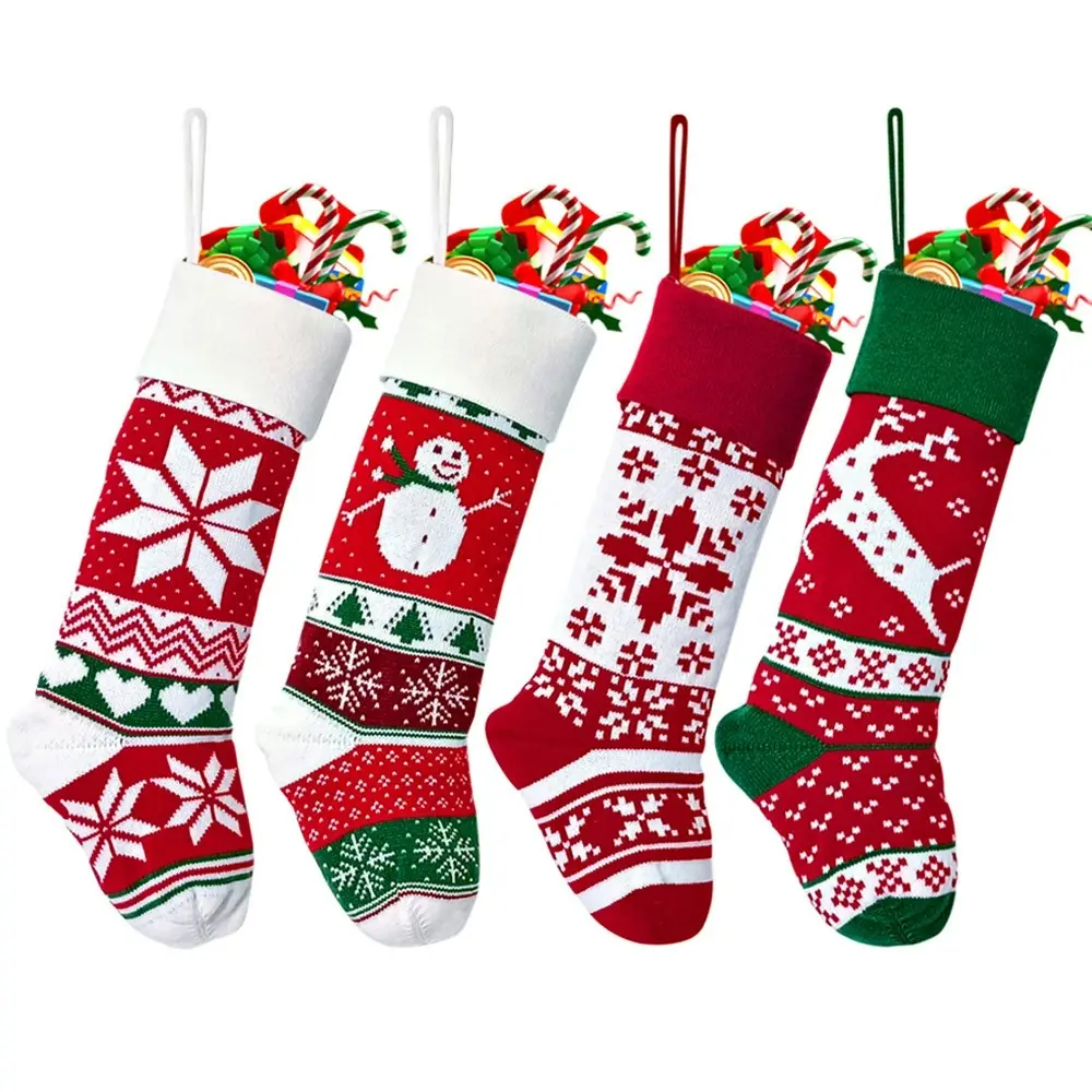 4 Pcs Christmas Stockings Knit Stockings Christmas Holiday Decoration Stockings - Home & Garden