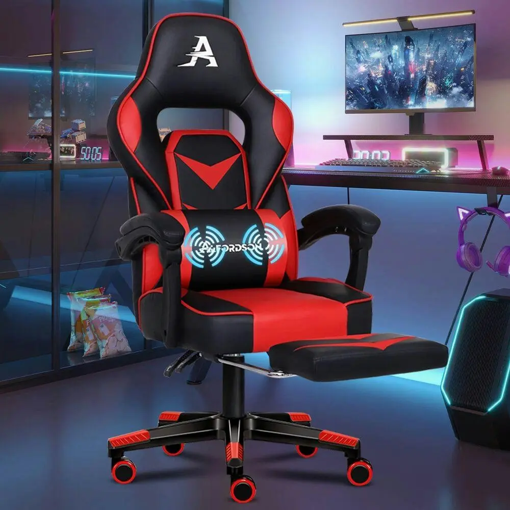 Alfordson Gaming Chair with Lumbar Massage Racing Office Gordon - Black & Red