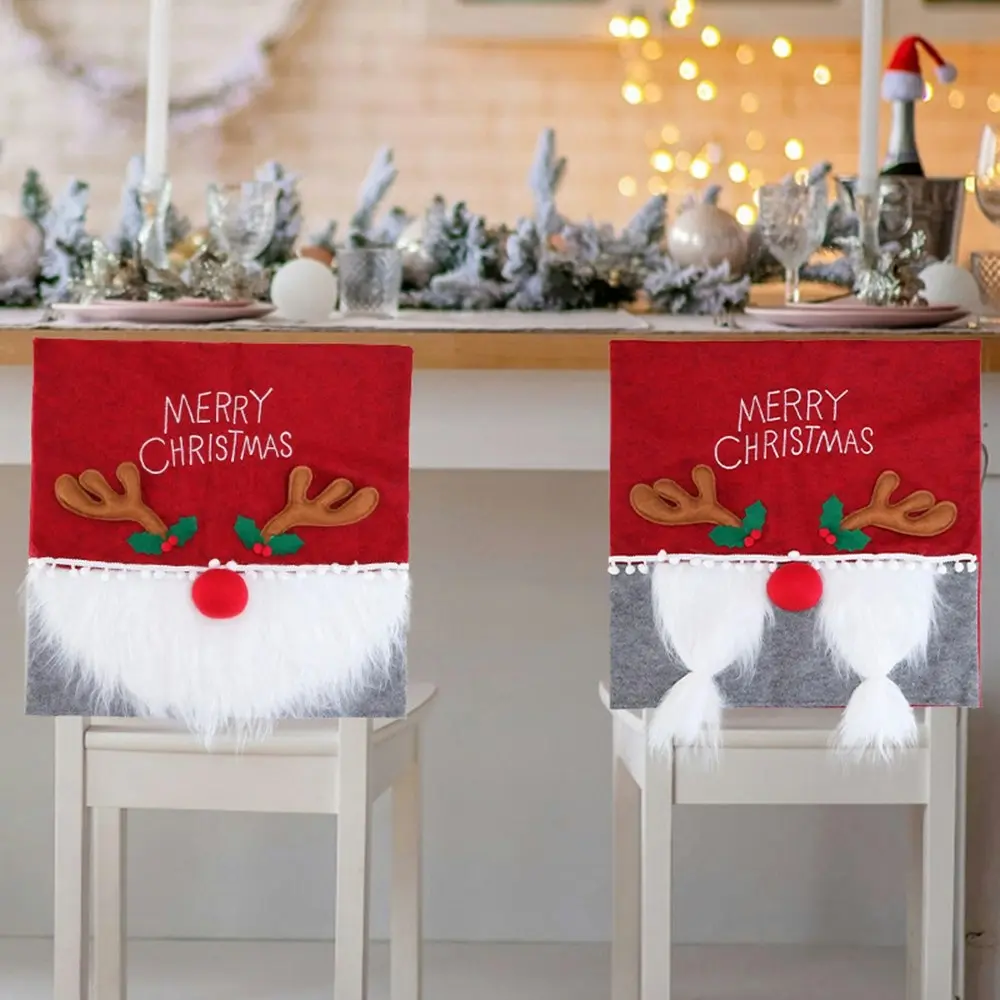 2Pcs Christmas Chair Covers Christmas Seat Covers Gnome Xmas Chair Back Cover - Home & Garden