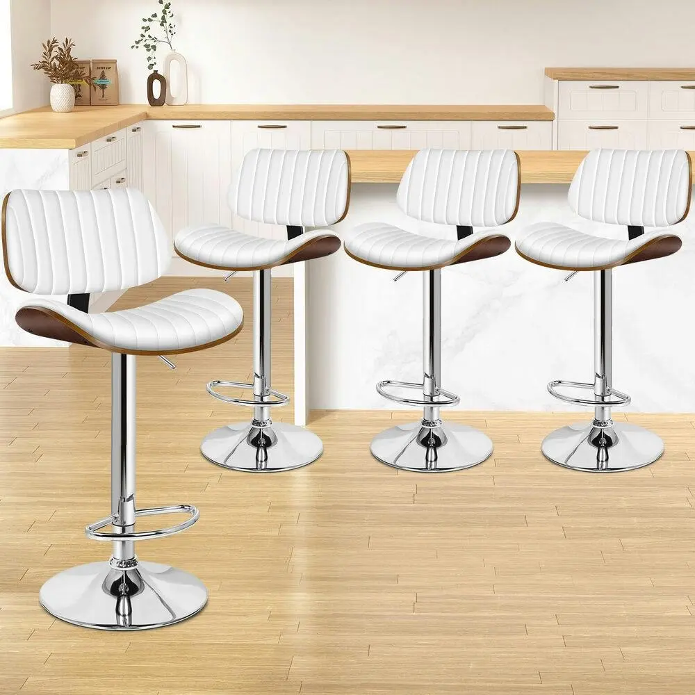 Alfordson 4x Bar Stools Kitchen Swivel Chair Wooden Leather Gas Lift White - Furniture