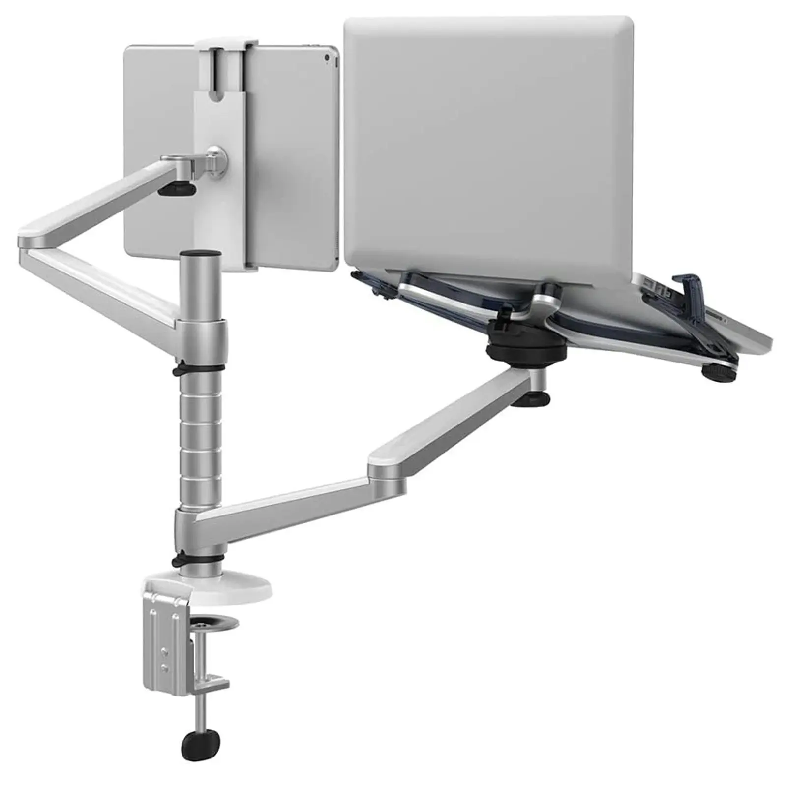 TODO Aluminium Dual Laptop + Tablet Stand Desk Clamp Mount Bracket 2 Arm - Electronics