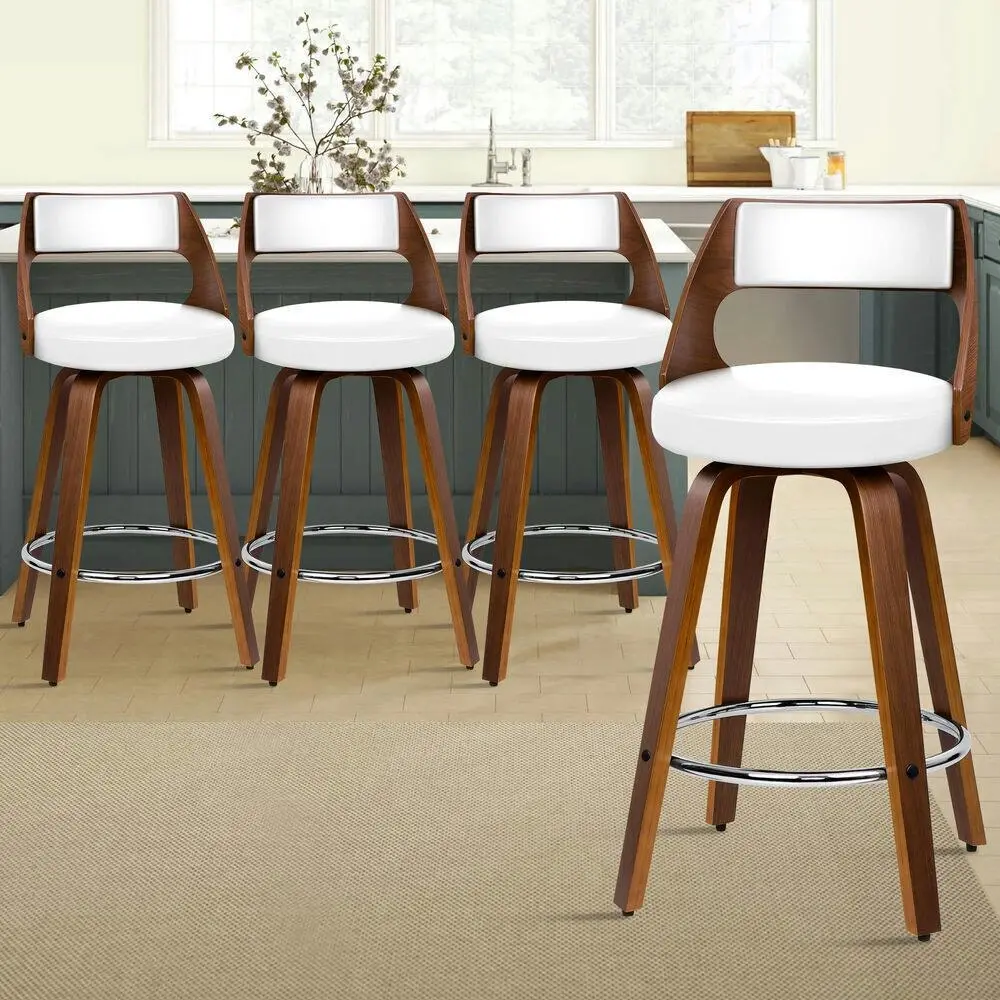 Alfordson 4x Bar Stools Swivel Chairs Kitchen Wooden Dining Chair Freddy WHITE - Furniture