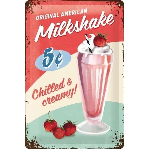 Nostalgic Art 20x30cm Medium Metal Wall Hanging Sign Milkshake Home/Office Decor - Home & Garden