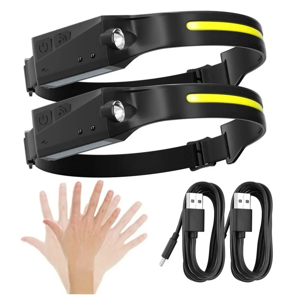 Waving sensor COB headlight USB charging LED strong Headlamp Head Torch - Home & Garden