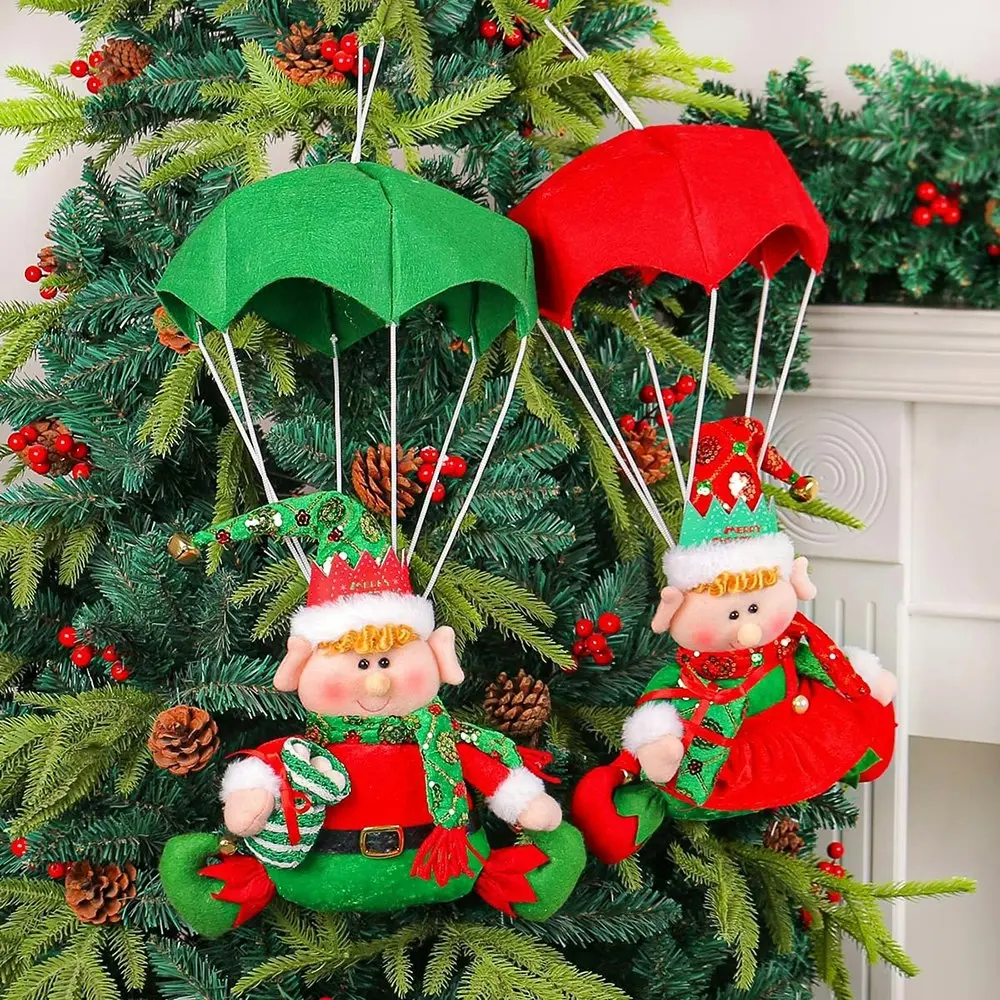 2 Pack Christmas Parachute Elf Doll Decoration Xmas Elf Doll Hanging Ornaments - Home & Garden