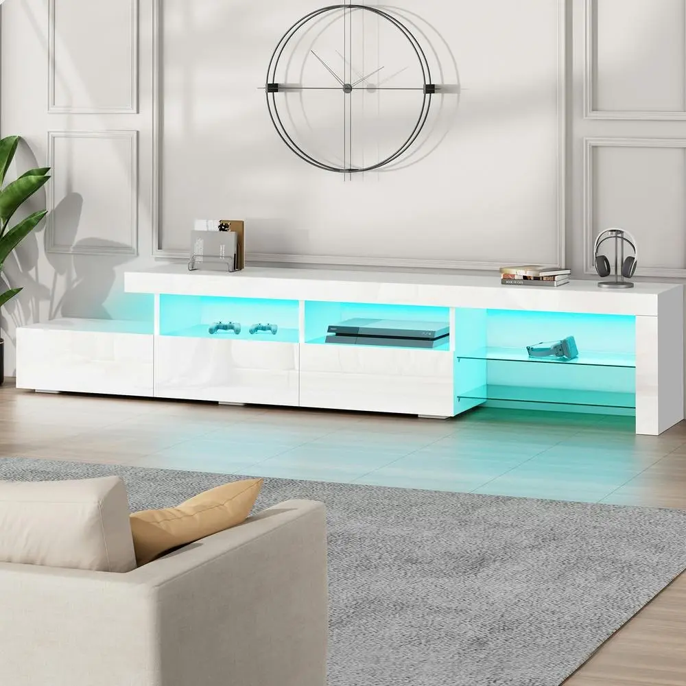 Alfordson Entertainment Unit 220cm LED White - Furniture