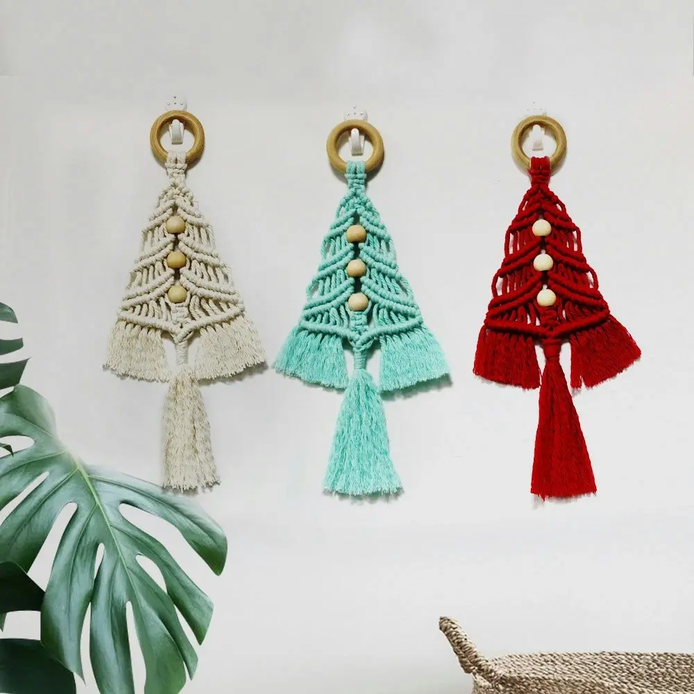 Macrame Christmas Tree 3Pcs Boho Christmas Decor Xmas Ornaments Set Wall Hanging - Home & Garden