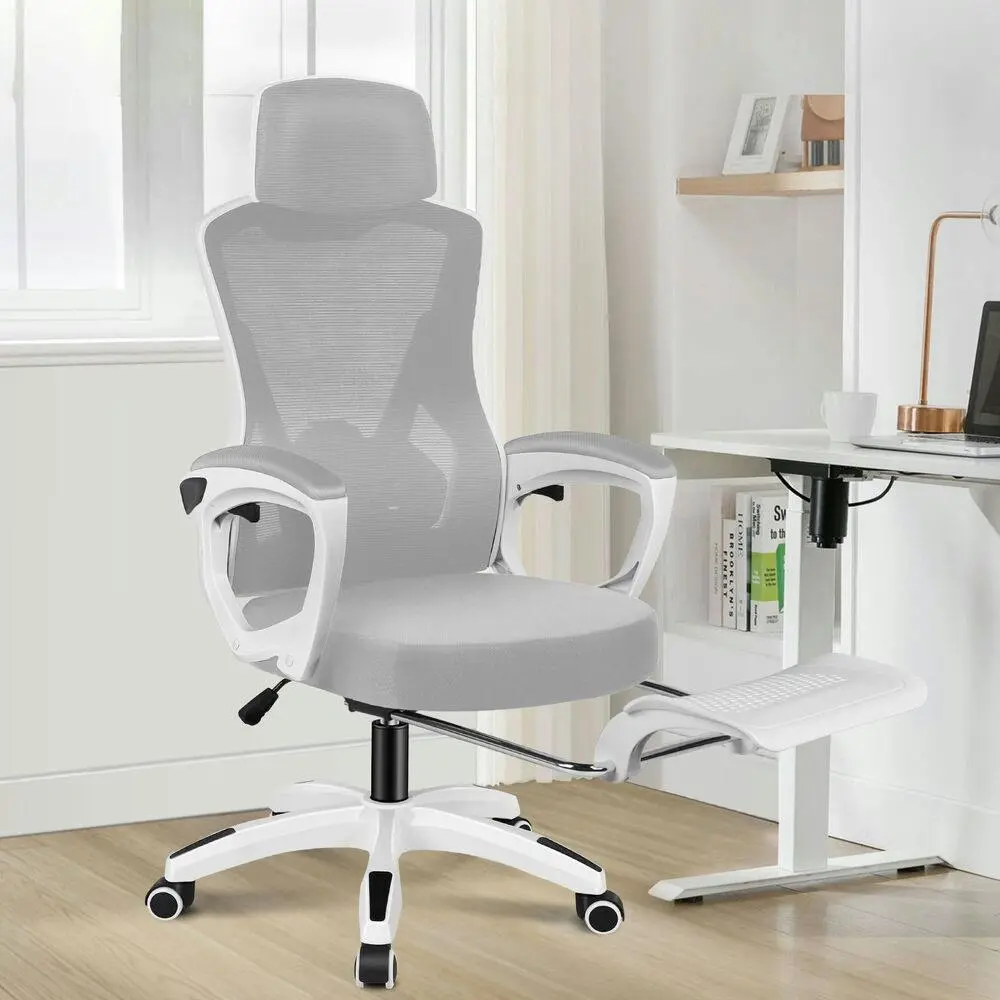 Alfordson Recline Mesh Office Chair with Footrest Grey White - Save up to 70% Off Office Furniture Specials
