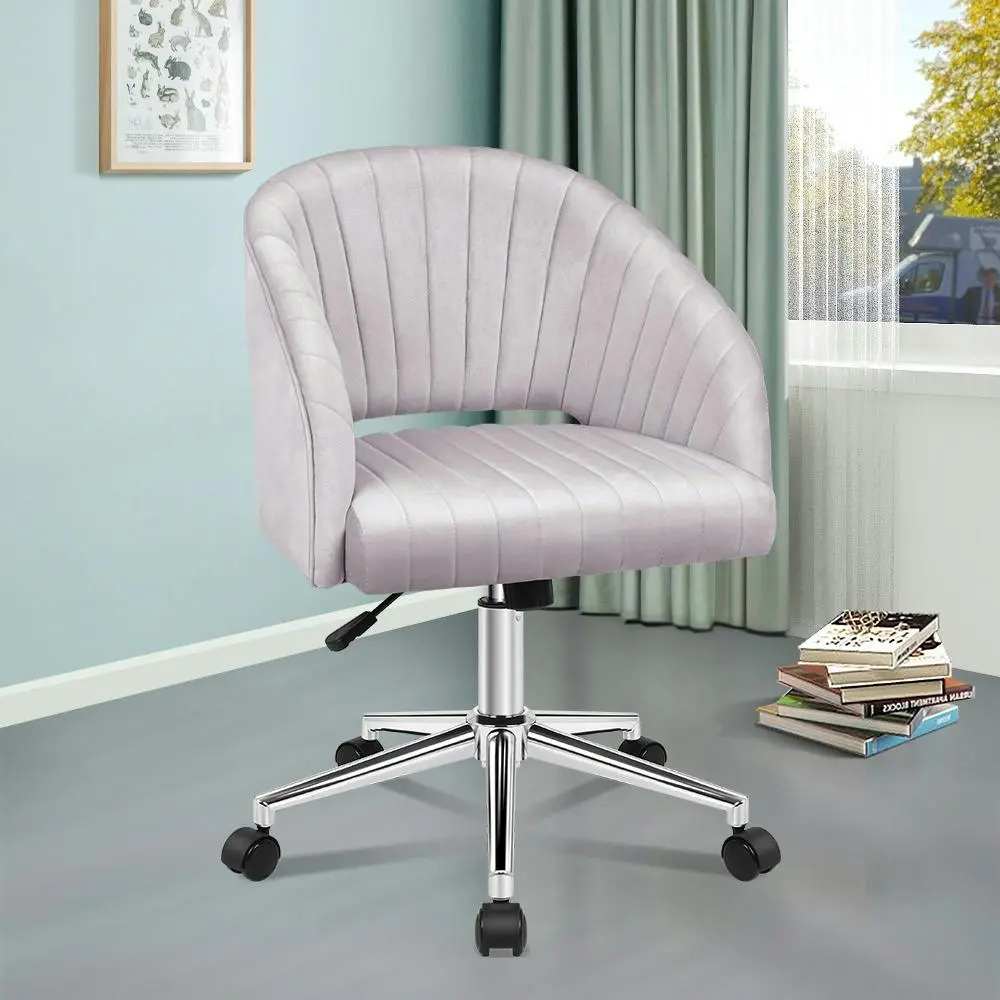 Alfordson Velvet Office Chair Home Office Mid Back Grey - Furniture