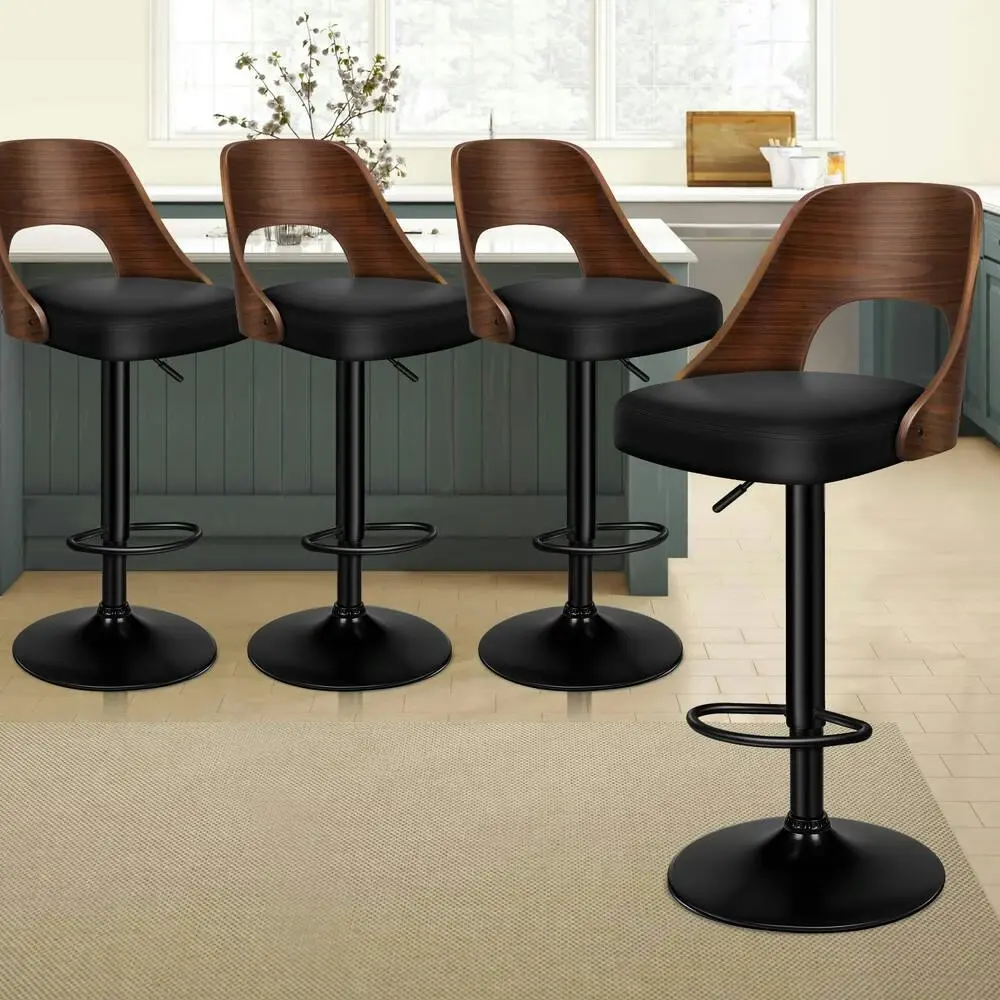 4x Alfordson Bar Stools Kitchen Swivel Chair Wooden Leather Gas Lift Lucas Black - Shop Dining Chairs & Bar Stools