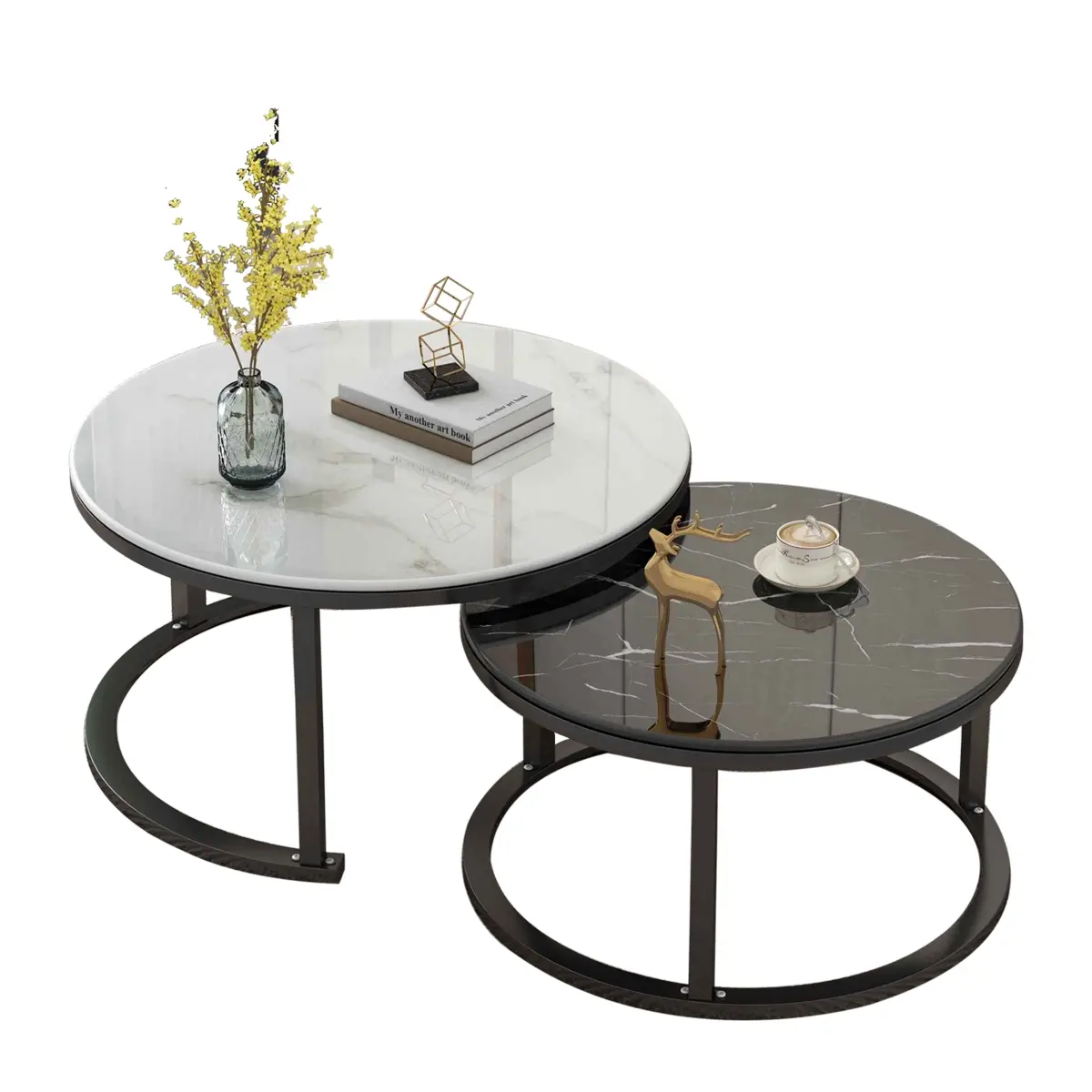 Foret Coffee Table 80cm Tempered Glass Top Nesting Side Tea Tables 2pc Set - Over 40% off Living Room Furniture