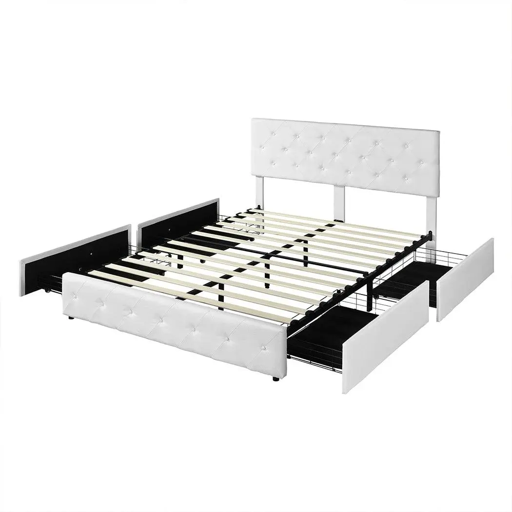 Levede Queen Bed Frame Fabric Tufted Wooden Mattress Base 4 Storage Drawer - Furniture