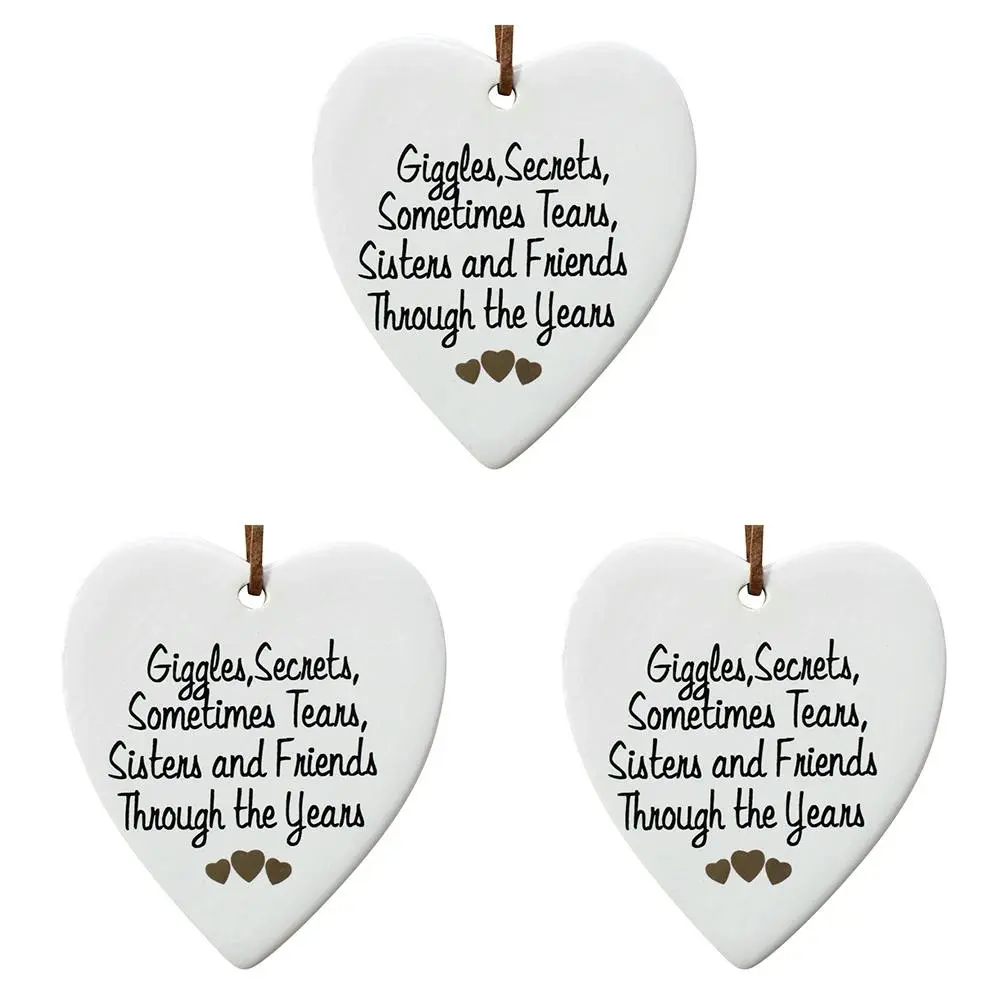 3x Ceramic Hanging 8x9cm Heart Sisters w/ Hanger Ornament Home/Office Room Decor - Home & Garden