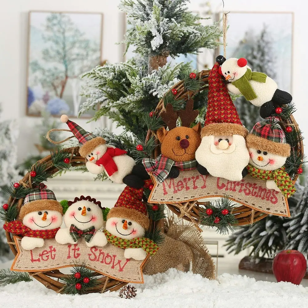 2 Pack Old Man Snowman Elk Rattan Ring Garland Christmas Tree Decoration Pendant - Home & Garden