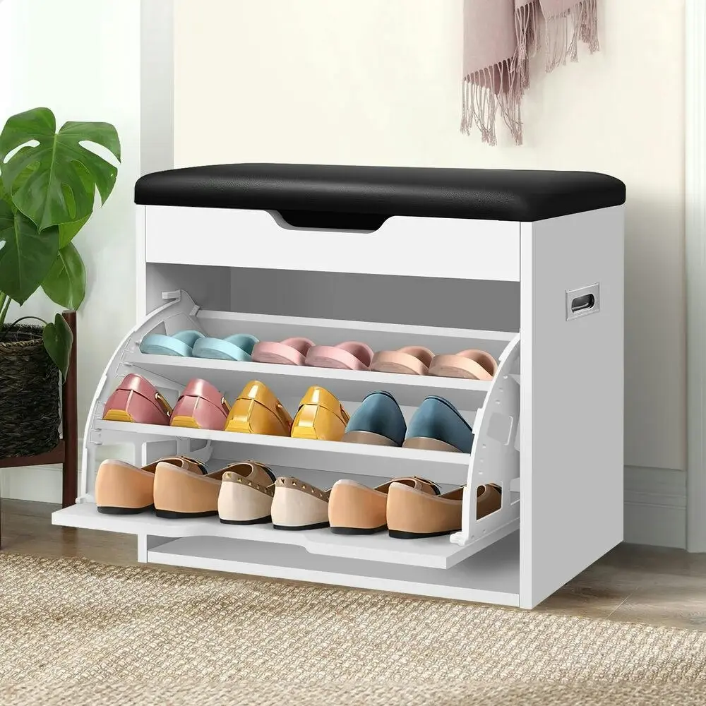 Alfordson Shoe Cabinet Bench 12 Pairs White - Furniture