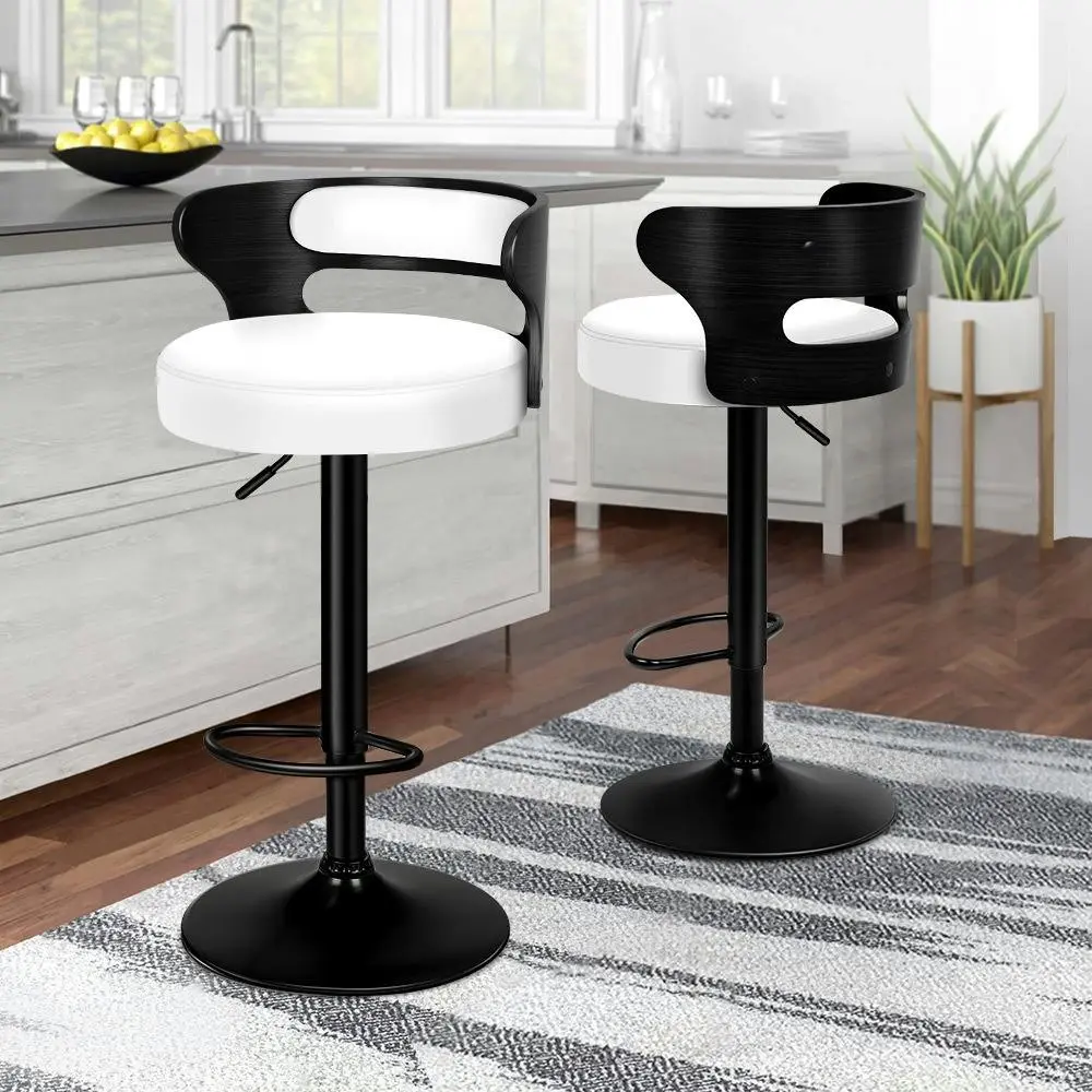 Alfordson 2x Bar Stool Kitchen Swivel Chair Wooden Leather Gas Lift Ramiro White - Shop Dining Chairs & Bar Stools