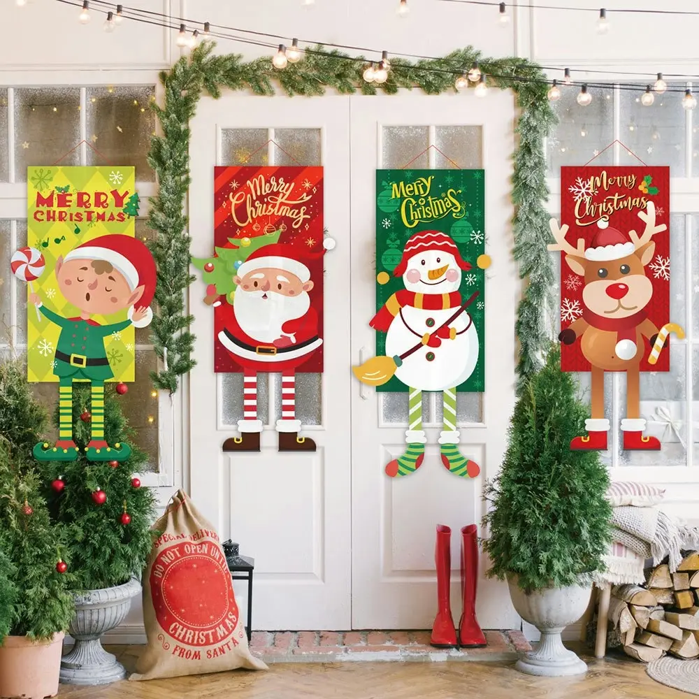 4Pcs Christmas Hanging Banner Flag Decorations For Home Door Christmas Ornaments - Home & Garden