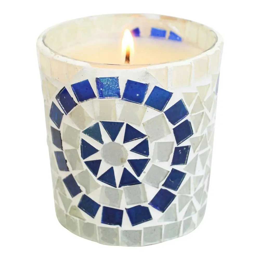 Glass Wax 9cm Candle Tabletop Home Decor Display Santorini French Pear Blue - Home & Garden