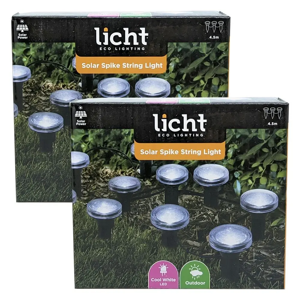 2PK Licht Solar Powered Spike String Outdoor Garden Lights Cool White LED 6.5m - Home & Garden