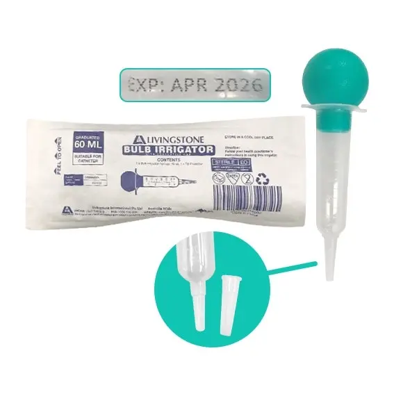 Livingstone Bulb Irrigation Asepto Syringe 60ml Catheter Tip with Cap Sterile 50 Carton - Commercial