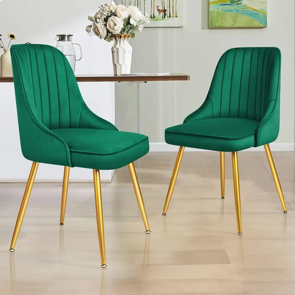 Alfordson 2x Dining Chairs Velvet Green - Furniture