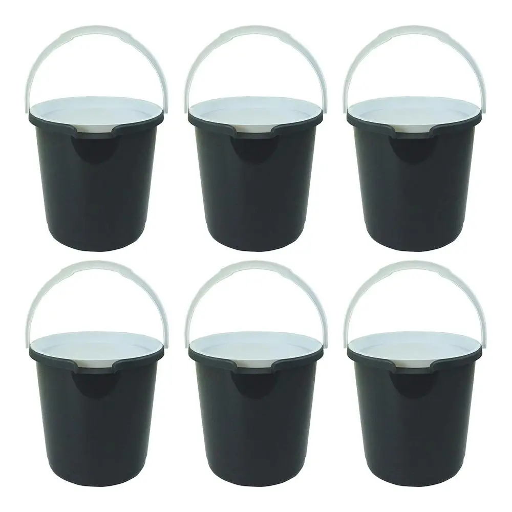 6x Home Leisure Bucket W/Lid 11L Charcoal Laundry Cleaning Decor Organisation - Home & Garden