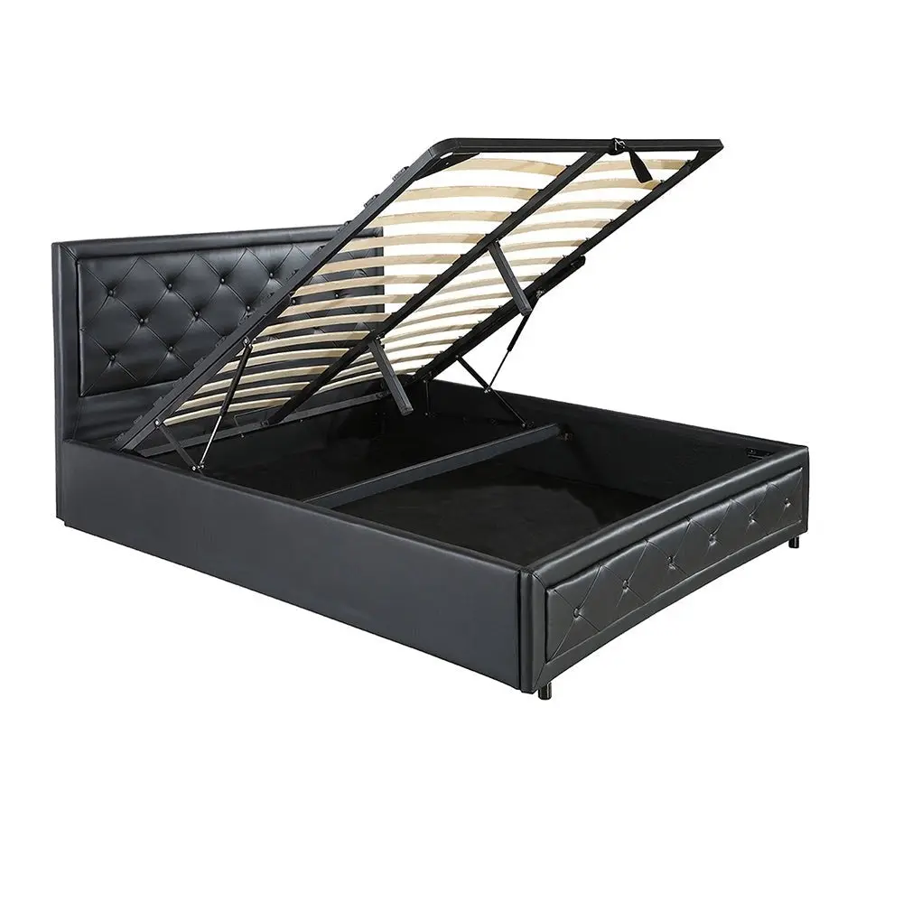 Foret Bed Frame King Gas Lift Storage Base Bedroom Furniture Pu Leather Black - Top Selling Beds