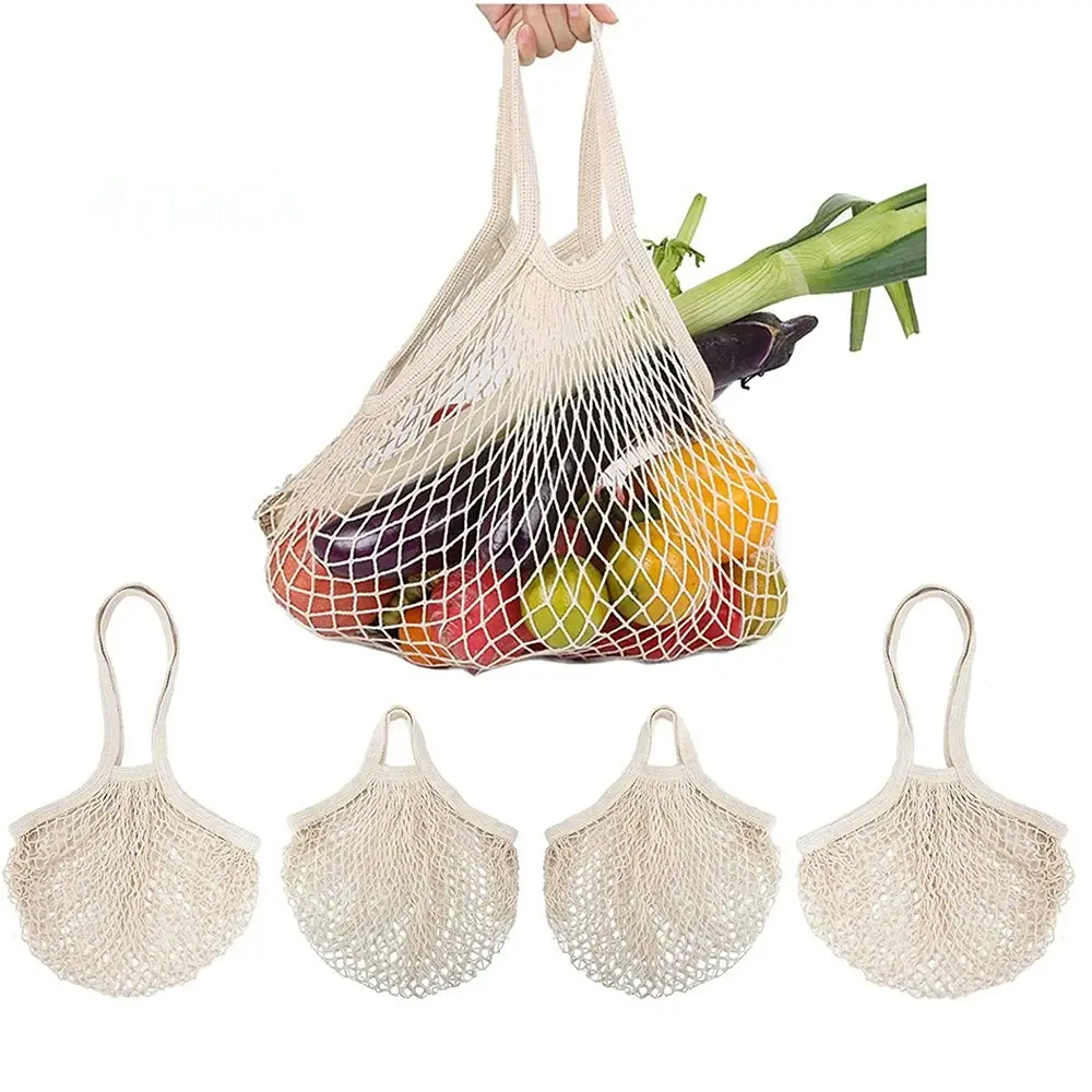 4 Pack Reusable Cotton Mesh Shopping Bags Mesh Bags For Fruit Vegetable - Home & Garden