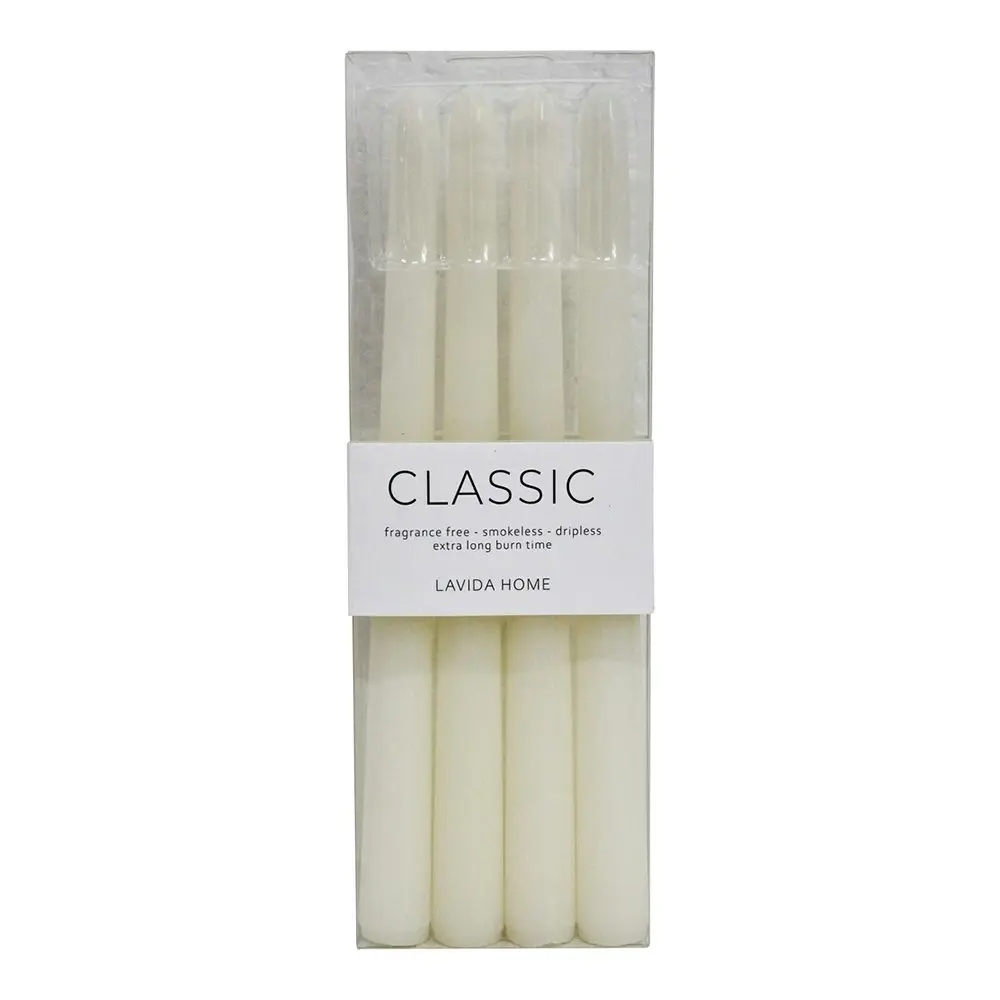 4PK Classic Unscented 24cm Taper Wax Candle Set Fragrance Free Home Decor White - Home & Garden