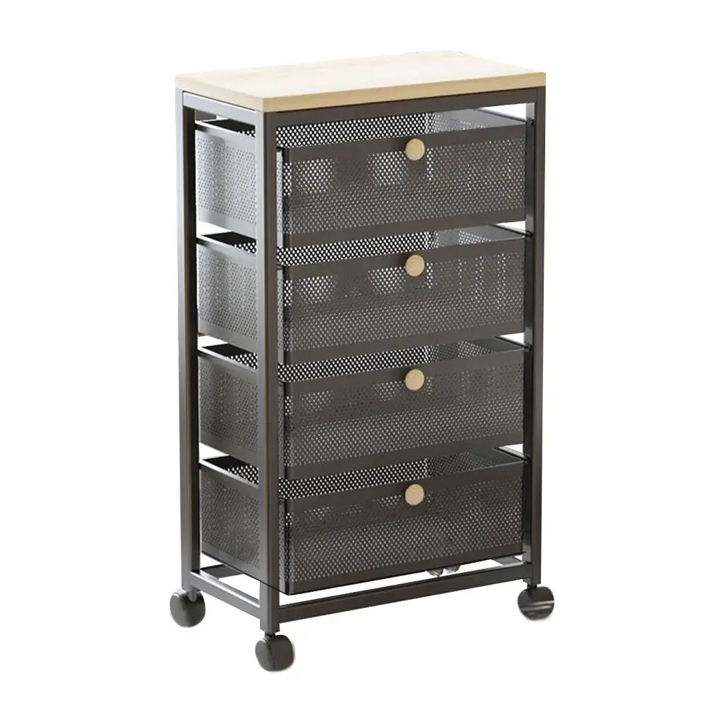 Foret Mesh Cabinet Storage Organizer With Pull-out Basket 4-tier Black W/swivel Wheel Shelf Rolling Trolley Cart