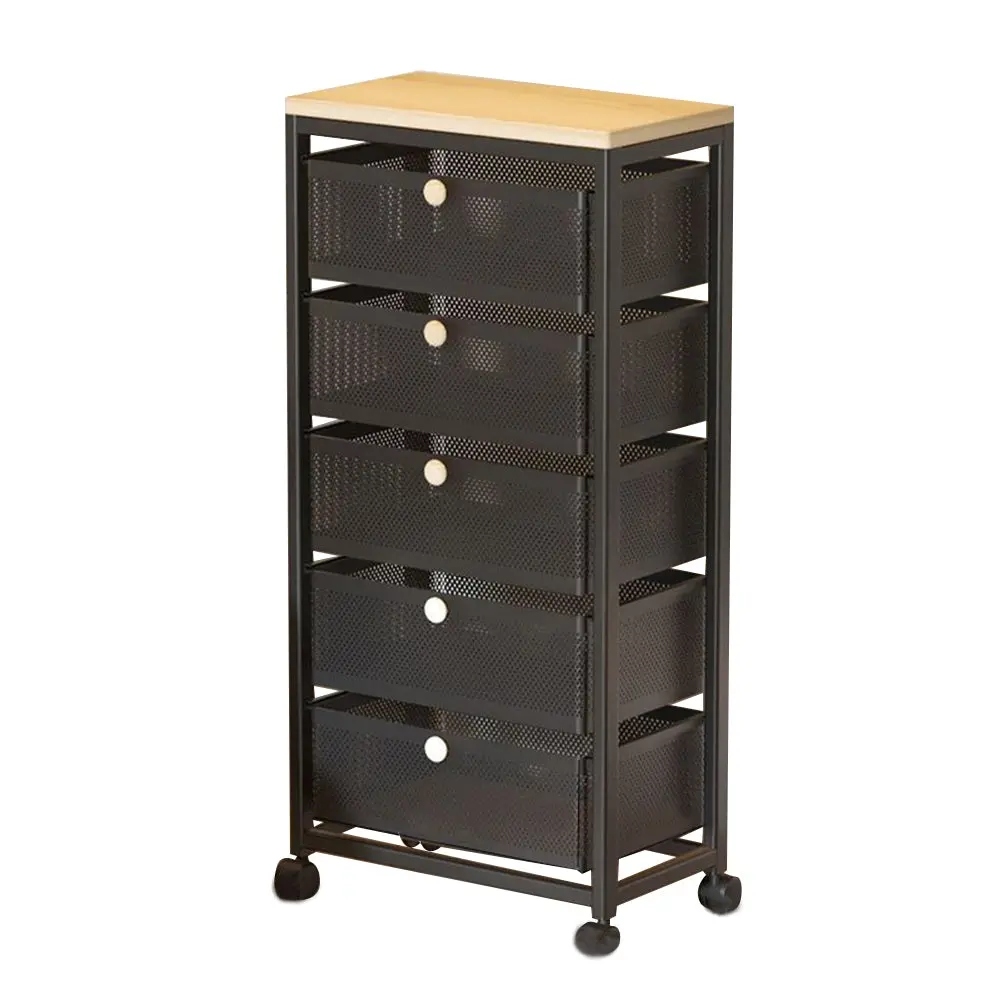 Foret Mesh Cabinet Storage Organizer With Pull-out Basket 5-tier Black W/swivel Wheel Shelf Rolling Trolley Cart