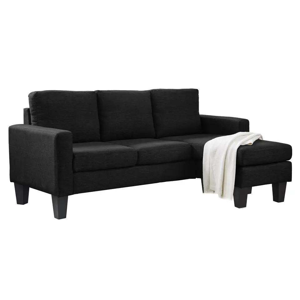 Foret 3 Seater Sofa Modular Corner Lounge Three Seat Couch Ottoman Fabric Black - Furniture