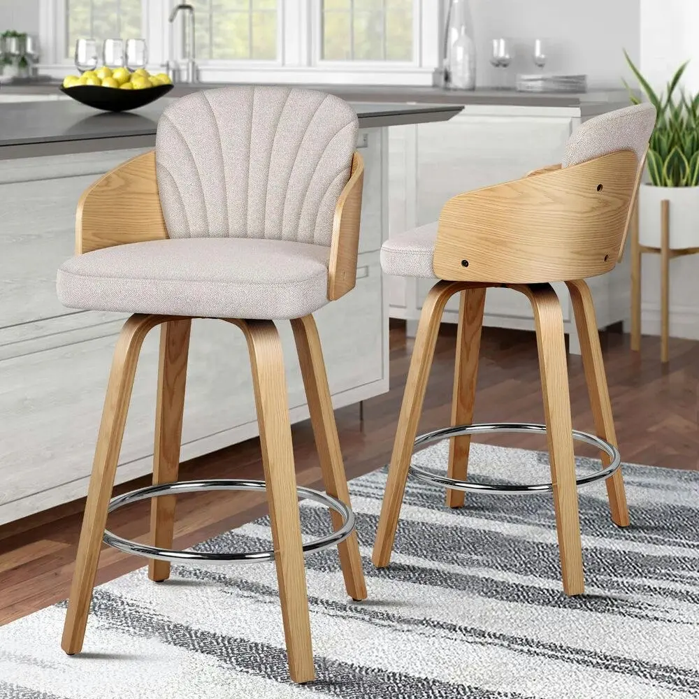 Alfordson 2x Swivel Bar Stools Alice Kitchen Wooden Dining Chair Grey - Shop Dining Chairs & Bar Stools