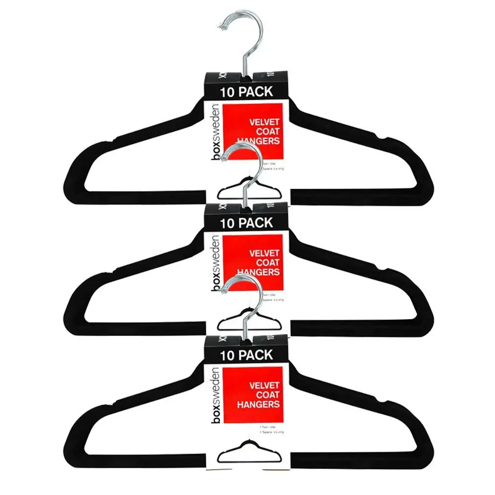 30PK Boxsweden Velvet Hanger/Wardrobe/Storage Organiser for Clothes/Shirt Black - Home & Garden