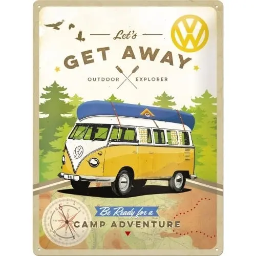 Nostalgic Art VW Bulli Let's Get Away! 30x40cm Large Metal Sign Home Wall Decor - Home & Garden